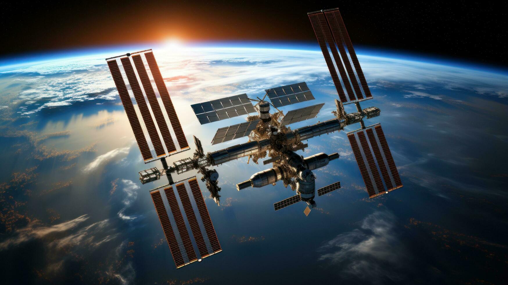 Internationale ruimte station in een baan om de aarde bovenstaand aarde foto