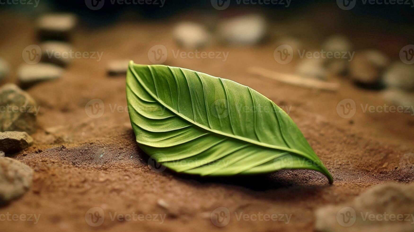 3d mockup blad van boom en fabriek. ecologie, bio en natuurlijk producten concept, dichtbij omhoog visie van bladeren samenstelling, minimaal stijl, generatief ai illustratie foto