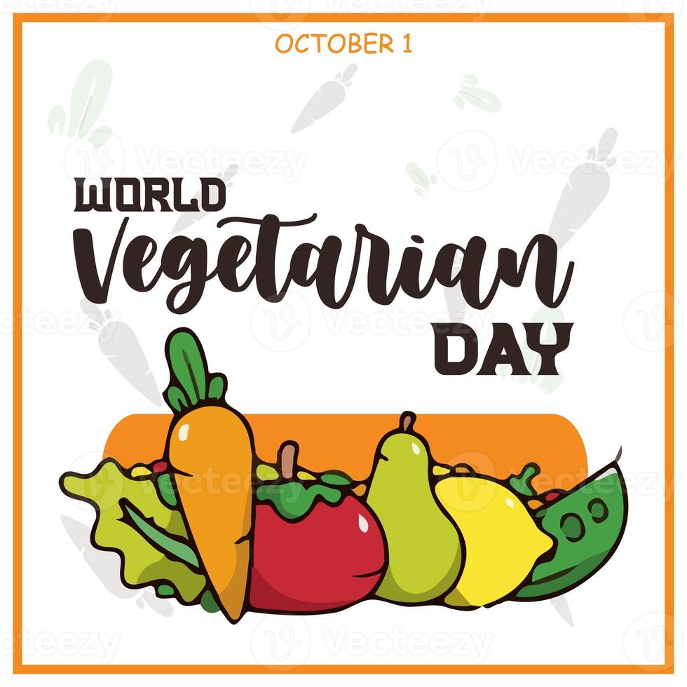 wereld vegetarisch dag. wereld vegetarisch dag is opgemerkt jaarlijks in de omgeving van de planeet Aan oktober 1. wereld vegetarisch dag banier ontwerp. poster, banier, omslag, laatstgenoemd, bladzijde, vector, folder, borsteliger foto