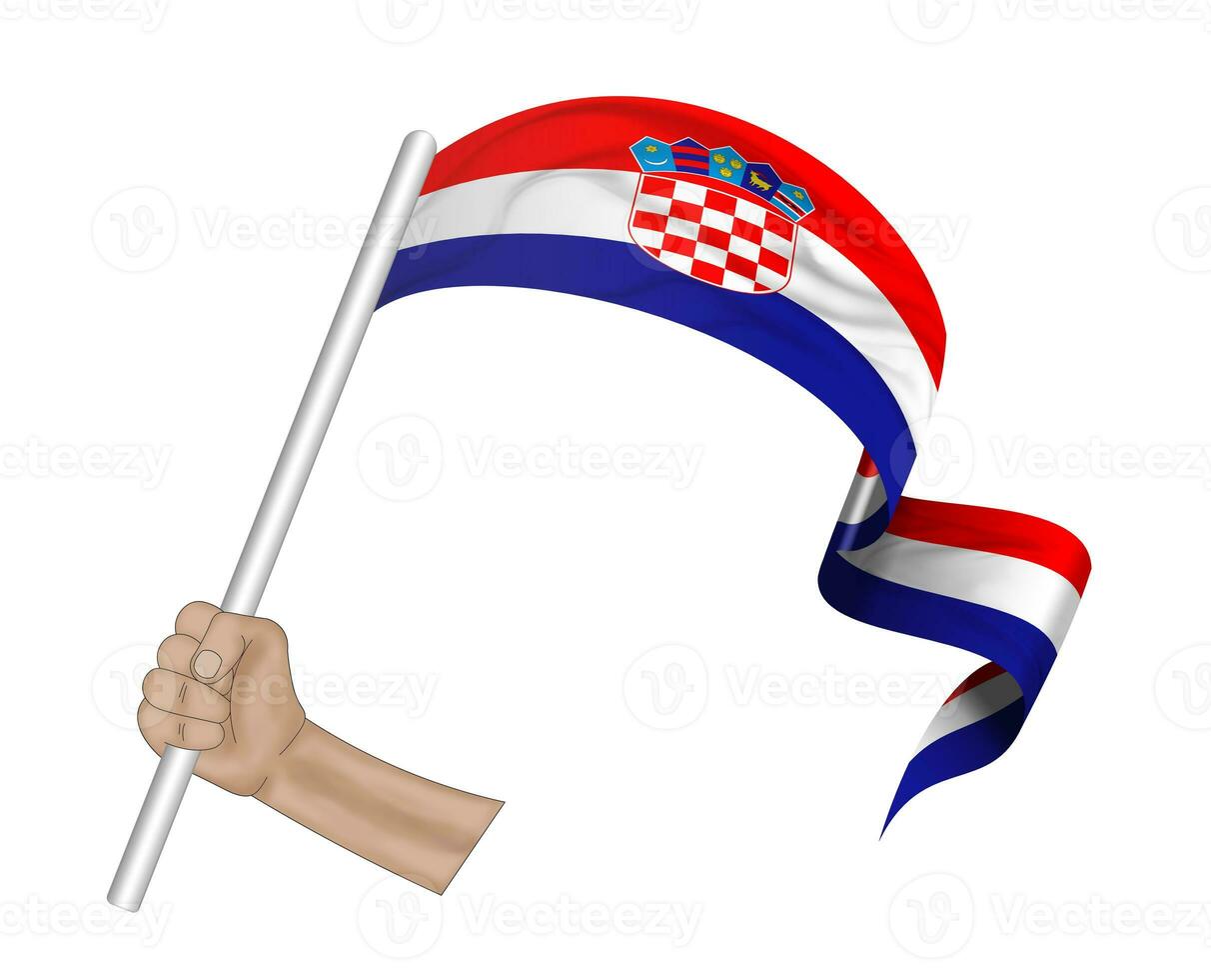 3d vlag Aan lint in hand- foto