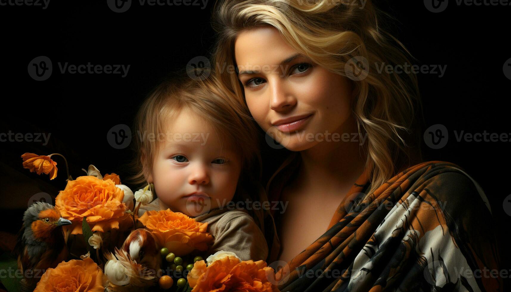 een liefhebbend moeder omarmt haar schattig baby meisje met geluk gegenereerd door ai foto