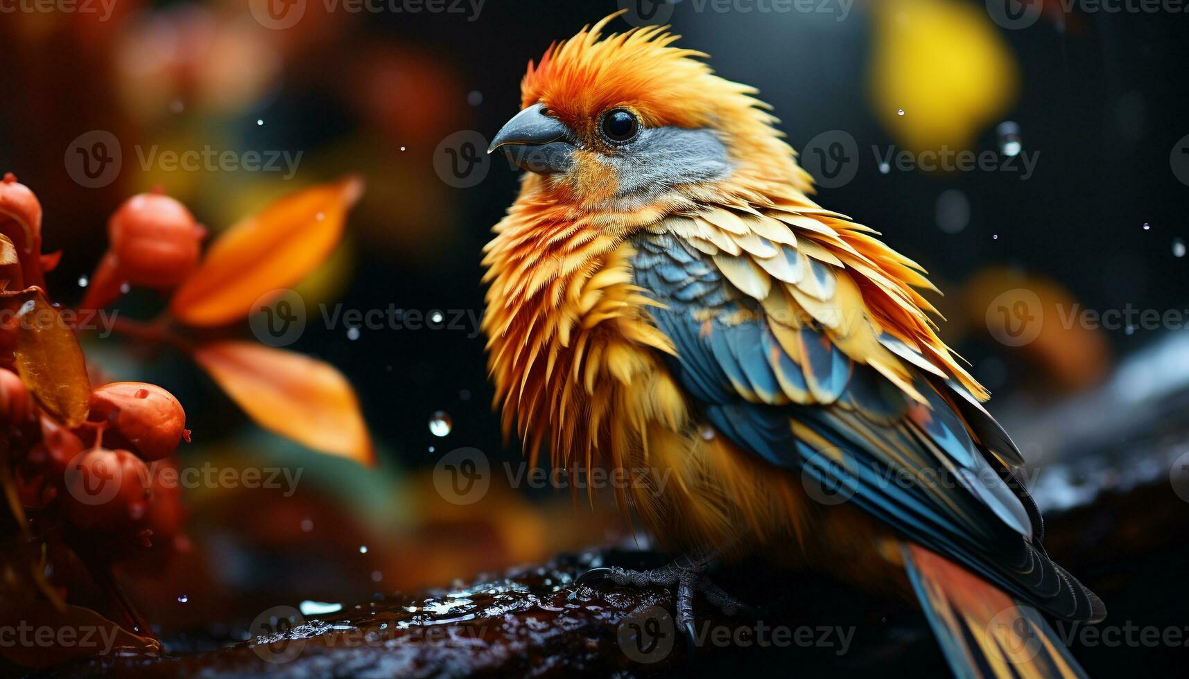 een schattig ara neerstrijken Aan een tak, presentatie van levendig kleuren gegenereerd door ai foto