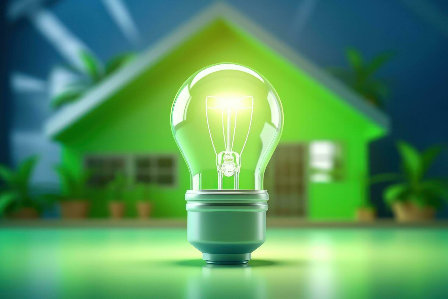 eco vriendelijk gloeilamp, energie efficiëntie, hernieuwbaar en duurzame energie concept. generatief ai foto