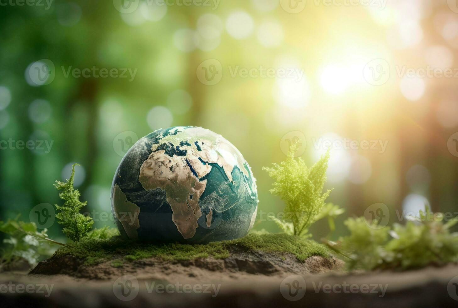 groen eco planeet zon licht. genereren ai foto