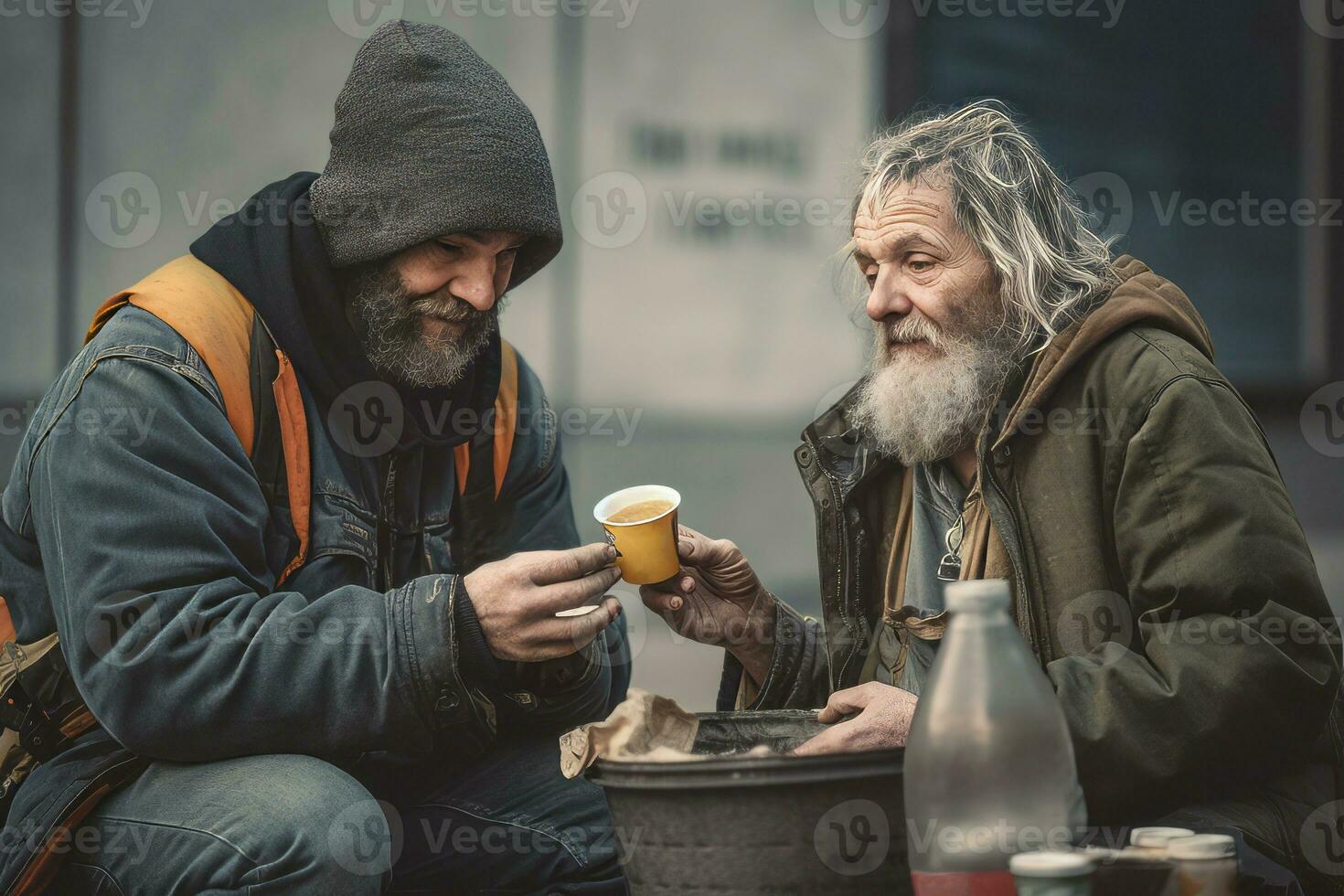 dakloos mensen aan het eten voedsel. genereren ai foto