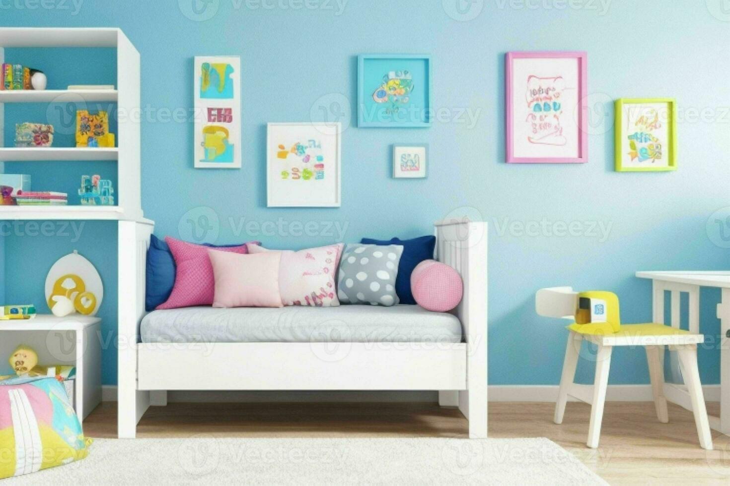 interieur kinderen kamer en muur kader. ai generatief pro foto