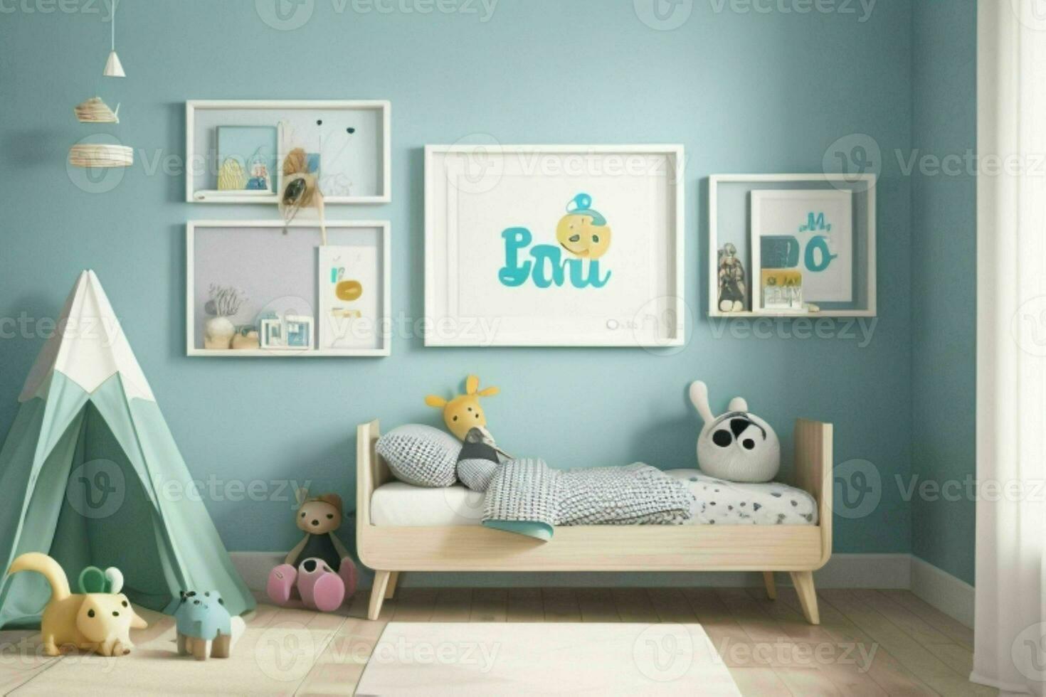 interieur kinderen kamer en muur kader. ai generatief pro foto