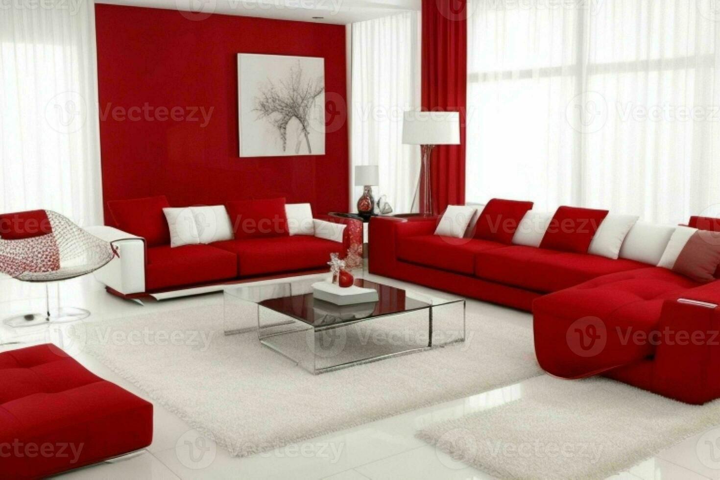 modern leven kamer ontwerp met comfortabel sofa en elegant decoratie. ai generatief pro foto