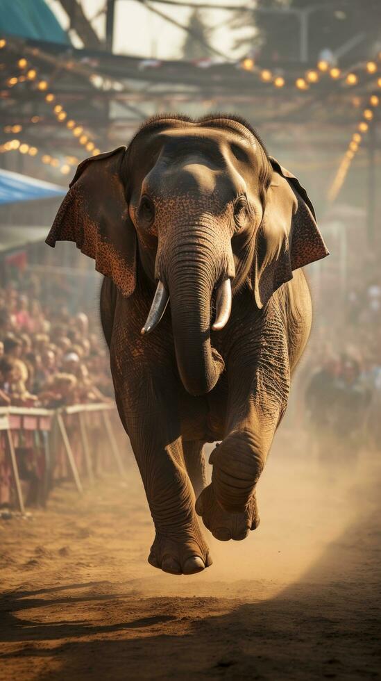 olifant. majestueus dier het uitvoeren van indrukwekkend stunts foto