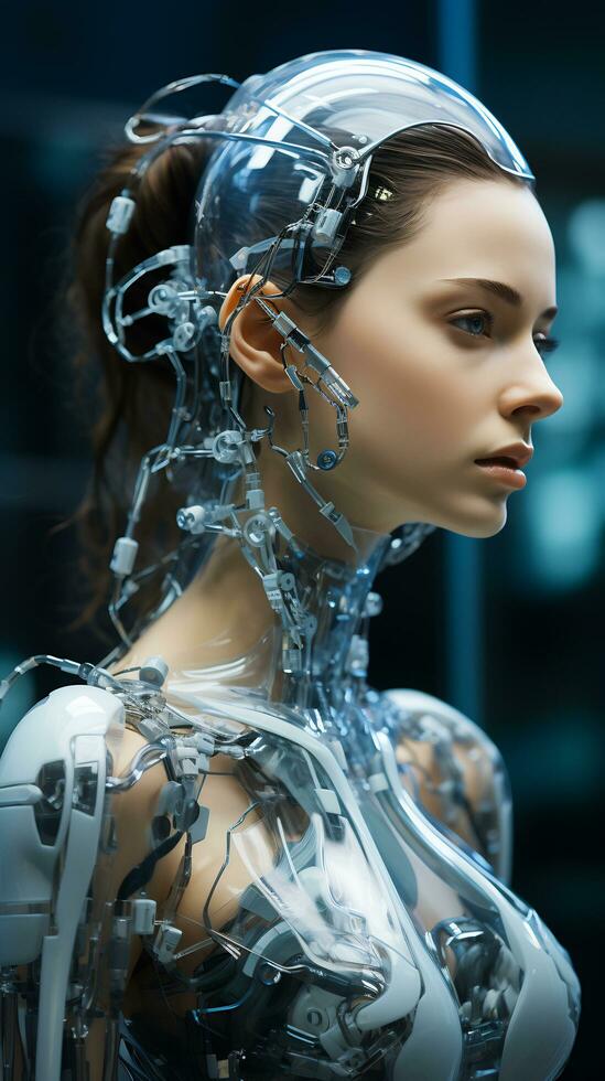 beeld van humanoid robot aangedreven door ai foto