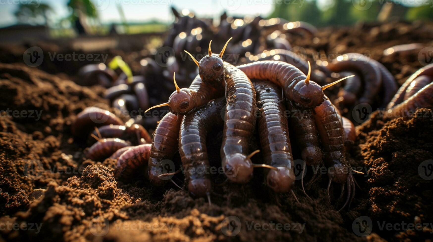 veel leven regenwormen voor visvangst in de bodem, achtergrond generatief ai foto