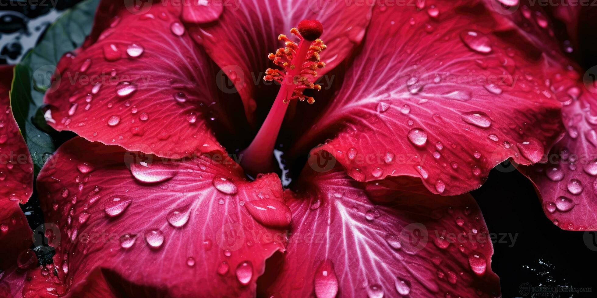 detailopname hibiscus met druppels water behang. gemaakt met ai gereedschap foto