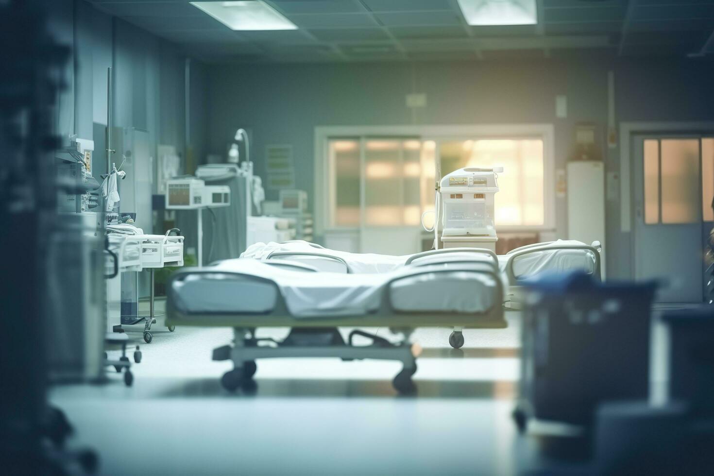 wazig ziekenhuis noodgeval kamer, abstract medisch achtergrond. ai generatief foto