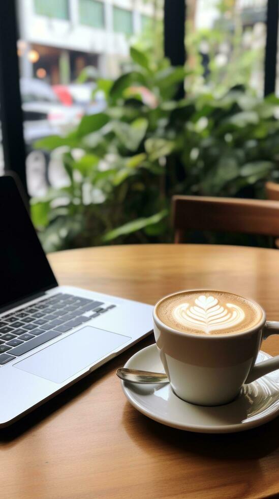 koffie en laptop op het bureau foto