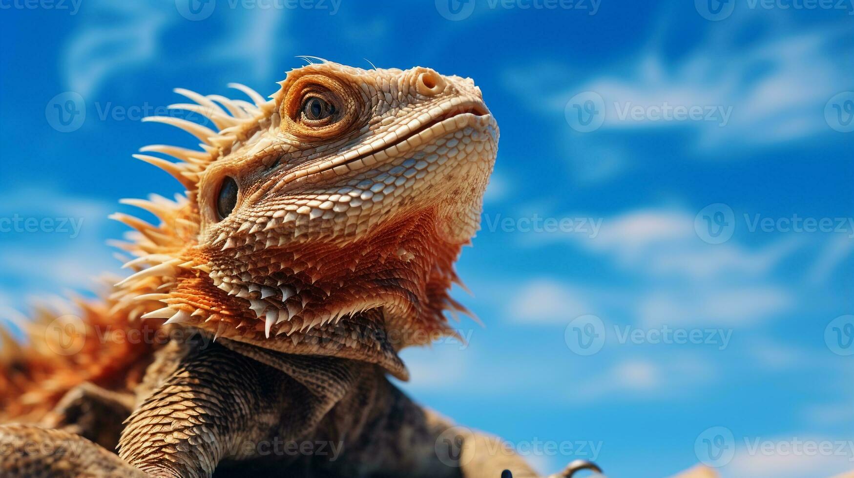 foto van een gebaard draak onder blauw lucht. generatief ai