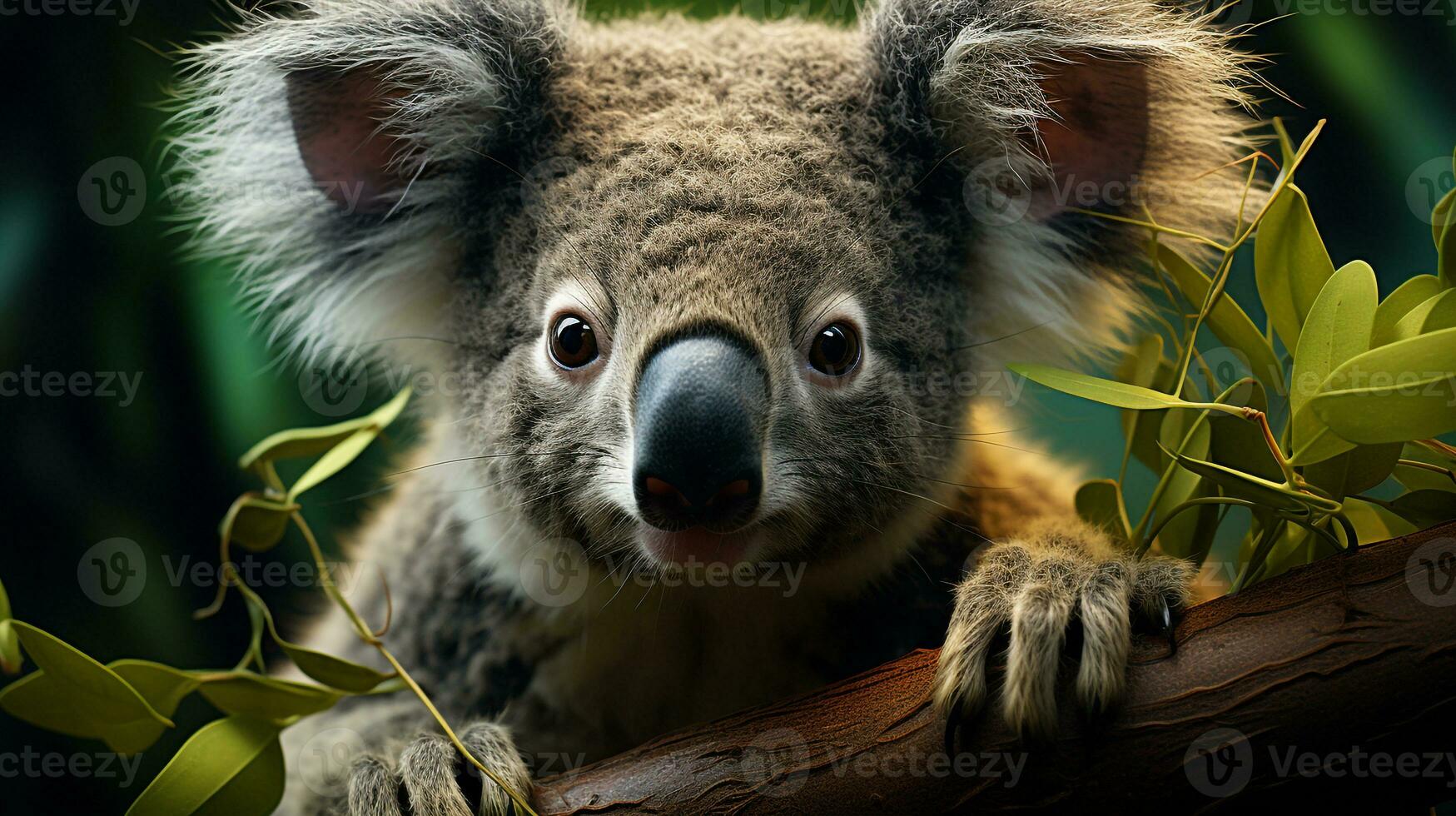 detailopname foto van een koala op zoek ieder richting Aan oerwoud. generatief ai