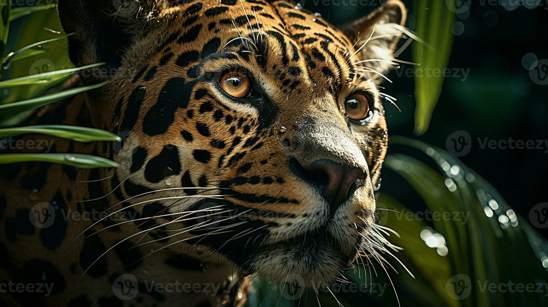 detailopname foto van een jaguar op zoek ieder richting Aan oerwoud. generatief ai