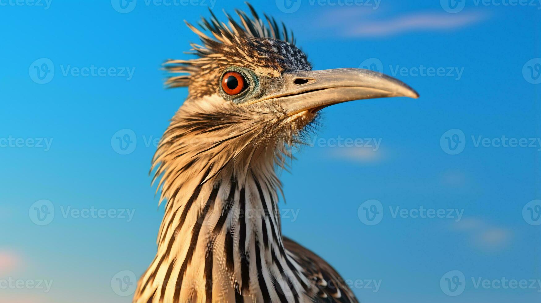 foto van een roadrunner in een woestijn met blauw lucht. generatief ai