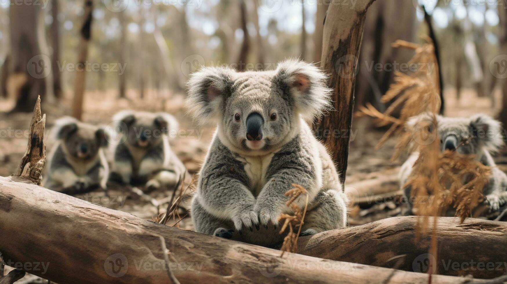 foto van een kudde van koala resting in een Open Oppervlakte Aan de savanne. generatief ai