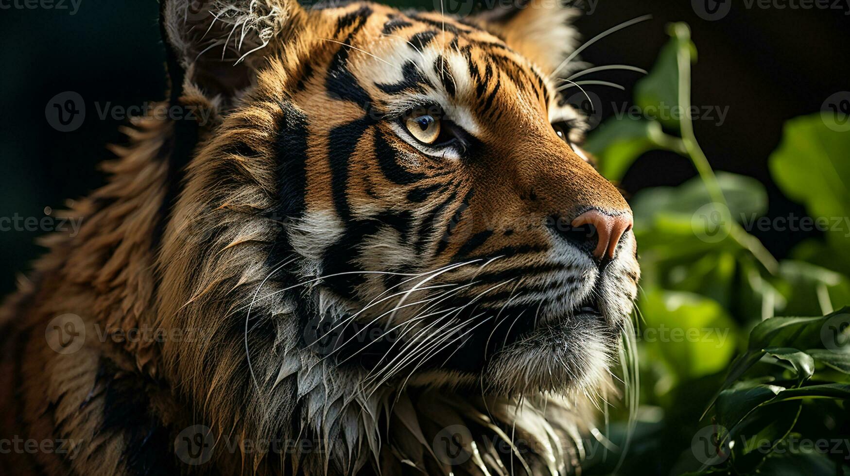 detailopname foto van een tijger op zoek ieder richting Aan oerwoud. generatief ai