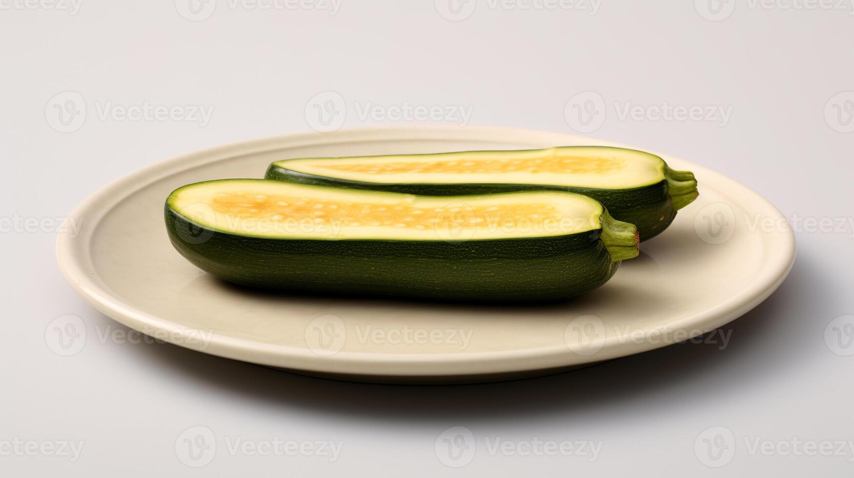 foto van courgette gesneden Aan bord geïsoleerd Aan wit achtergrond. generatief ai