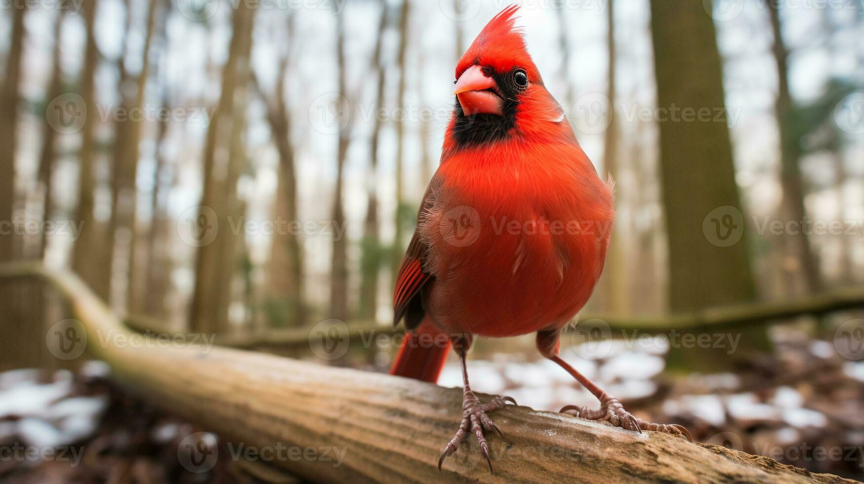 foto van een noordelijk kardinaal staand Aan een gedaald boom Afdeling Bij ochtend. generatief ai