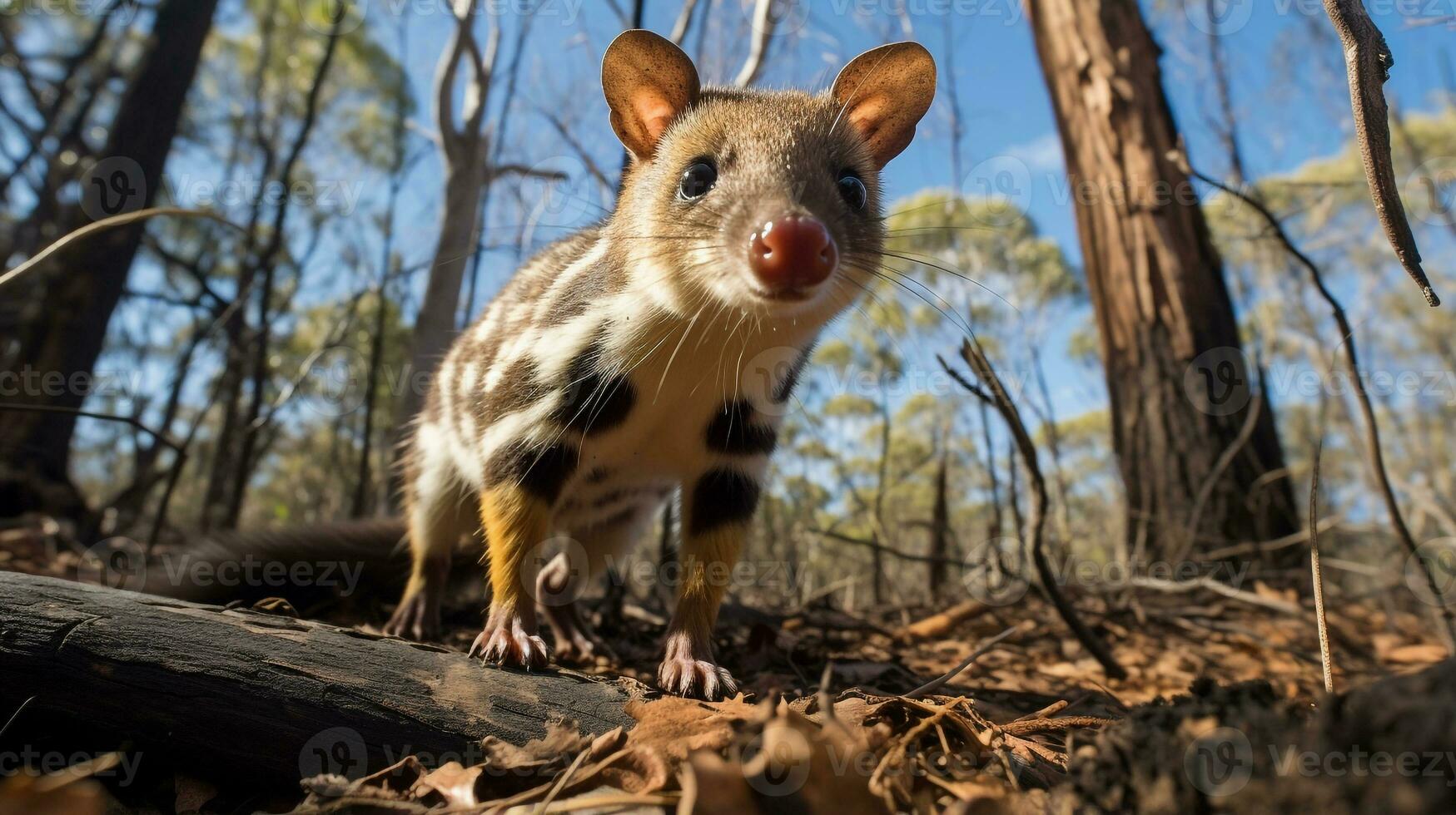 foto van quoll in ther Woud met blauw lucht. generatief ai