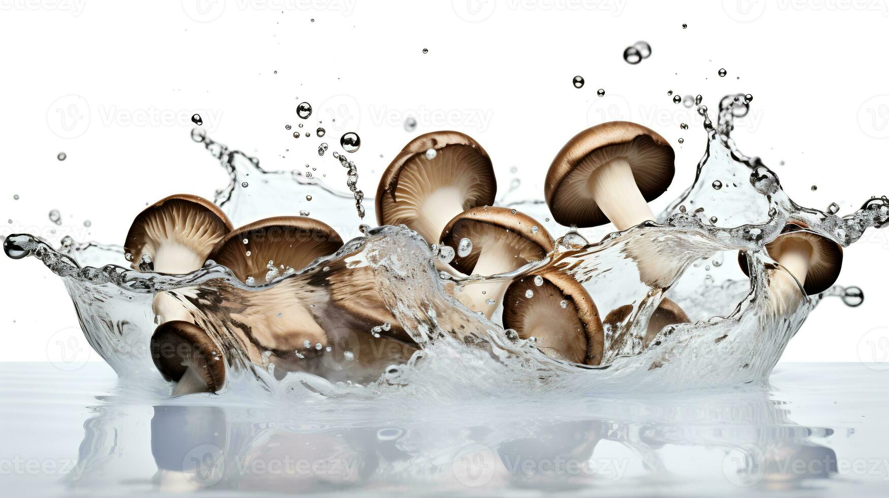 foto van champignons met plons water geïsoleerd Aan wit achtergrond. generatief ai
