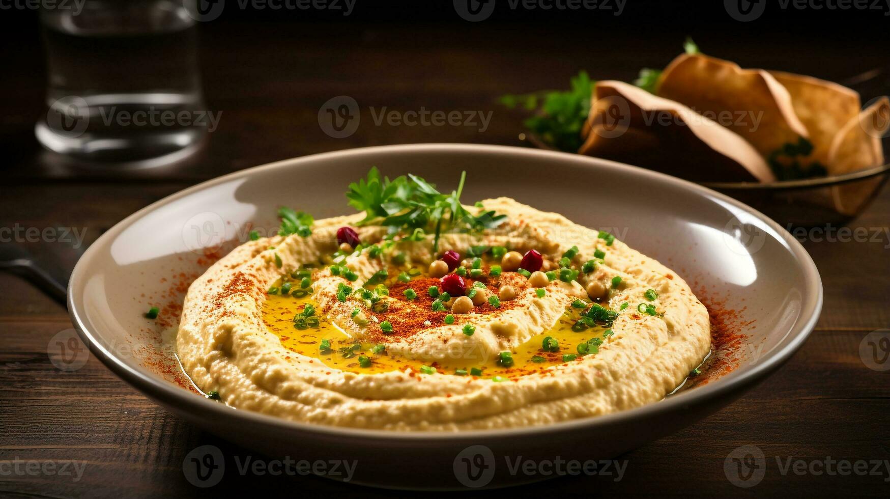 foto van hummus net zo een schotel in een hoogwaardig restaurant. generatief ai