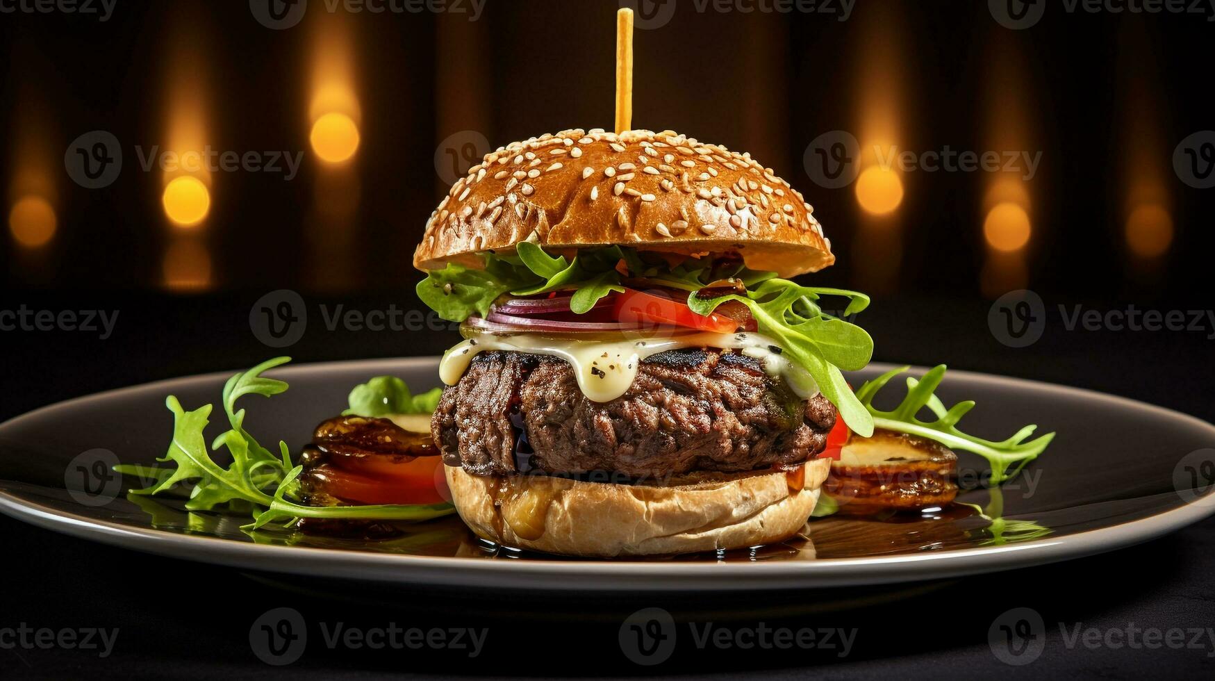 foto van Hamburger net zo een schotel in een hoogwaardig restaurant. generatief ai