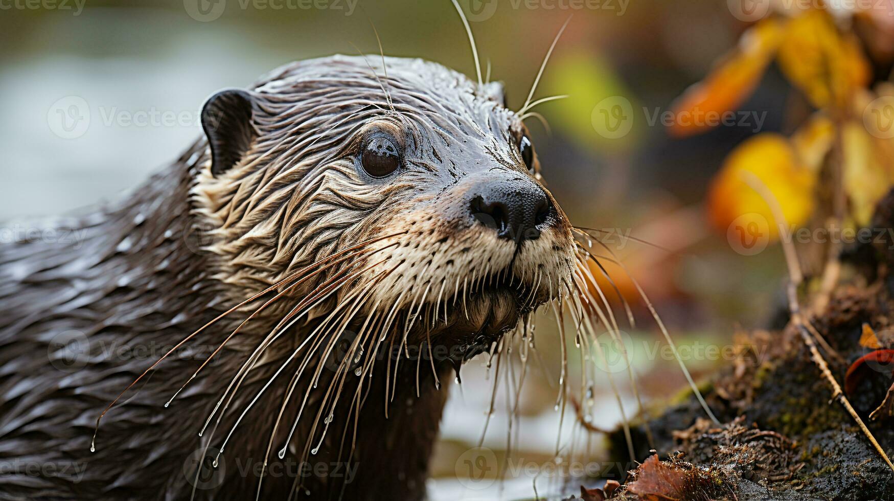 detailopname foto van een Otter op zoek ieder richting. generatief ai