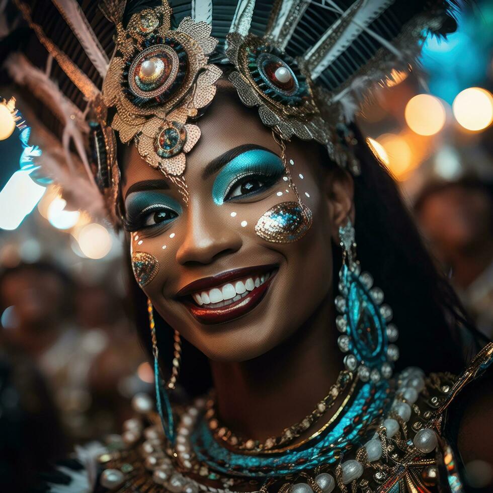 samba dansers in extravagant outfits Bij carnaval foto