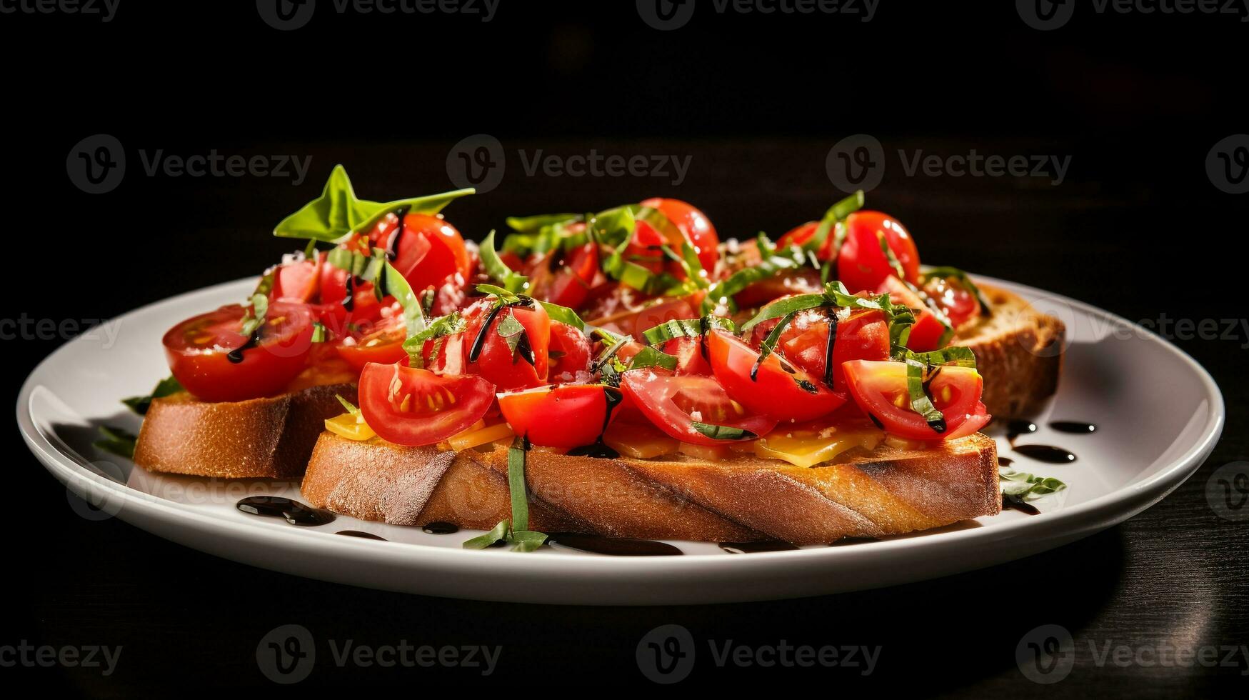 foto van bruschetta met vers tomaten net zo een schotel in een hoogwaardig restaurant. generatief ai