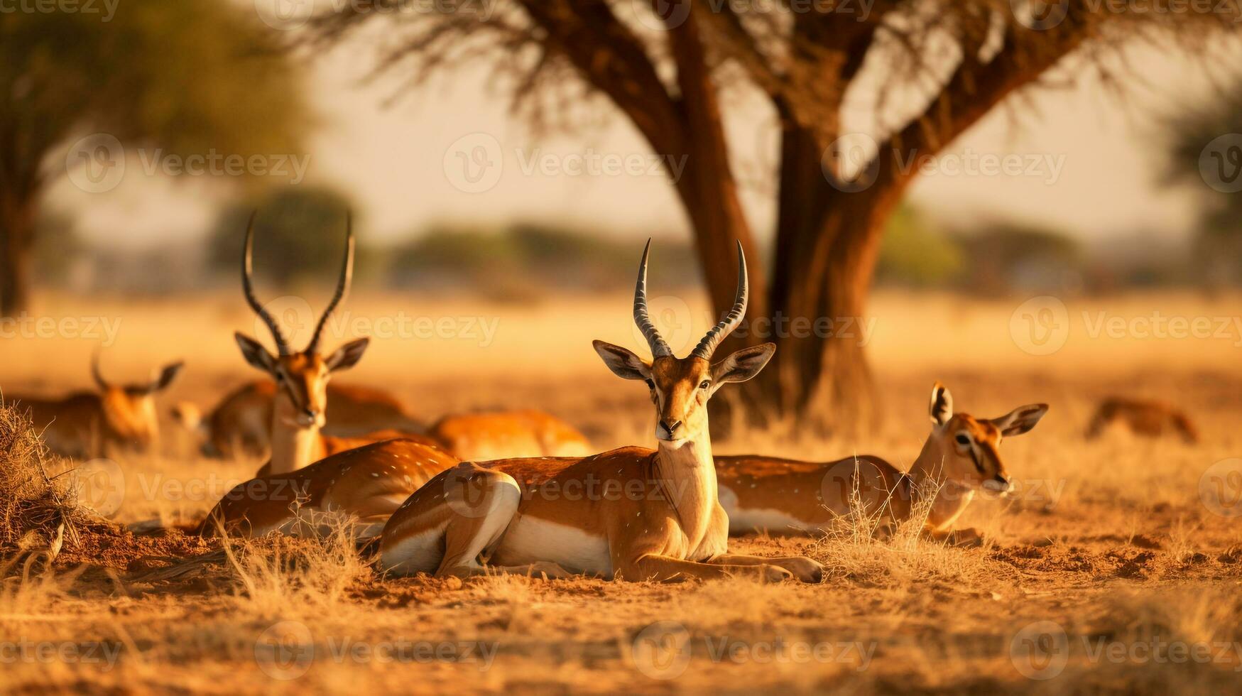 foto van een kudde van gazelle resting in een Open Oppervlakte Aan de savanne. generatief ai