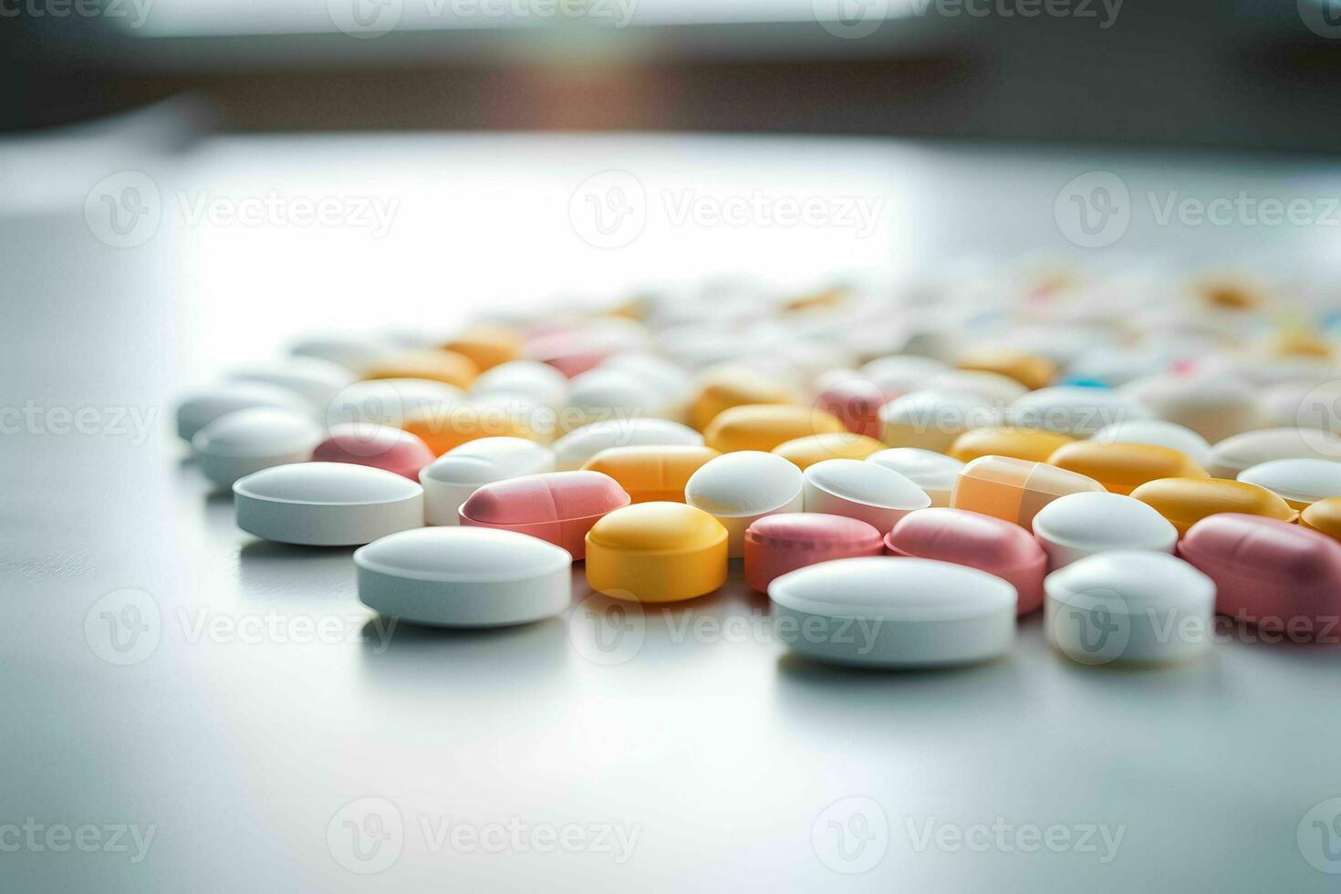 pillen en vitamines zijn Aan de tafel. geneeskunde concept. foto