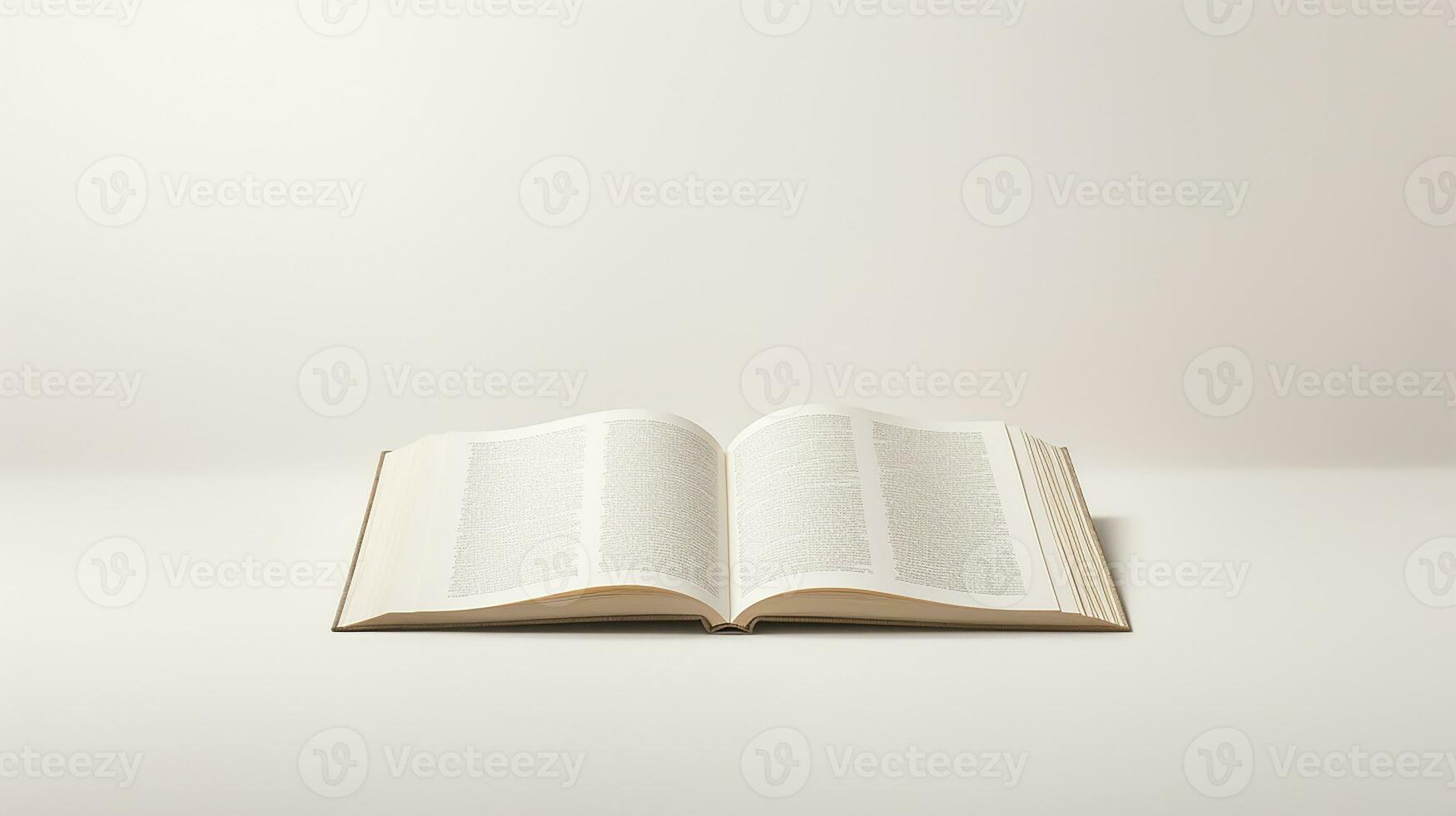 Open boek geïsoleerd Aan wit achtergrond. 3d illustratie. bespotten omhoog. generatief ai foto