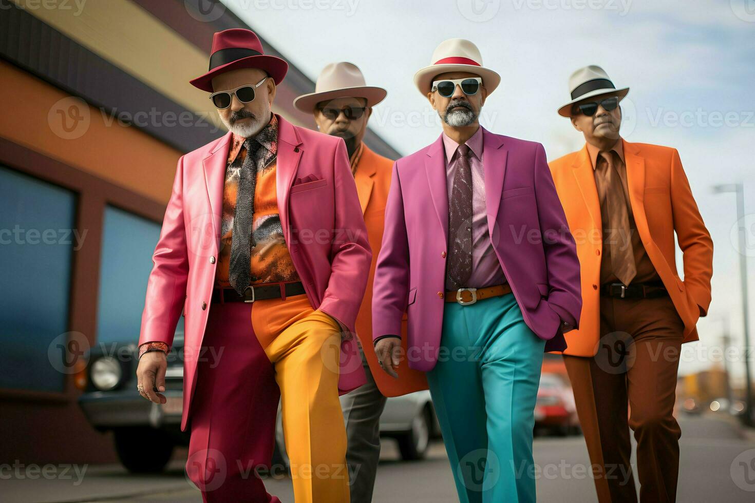 een groep van mannen slijtage kleurrijk pak foto