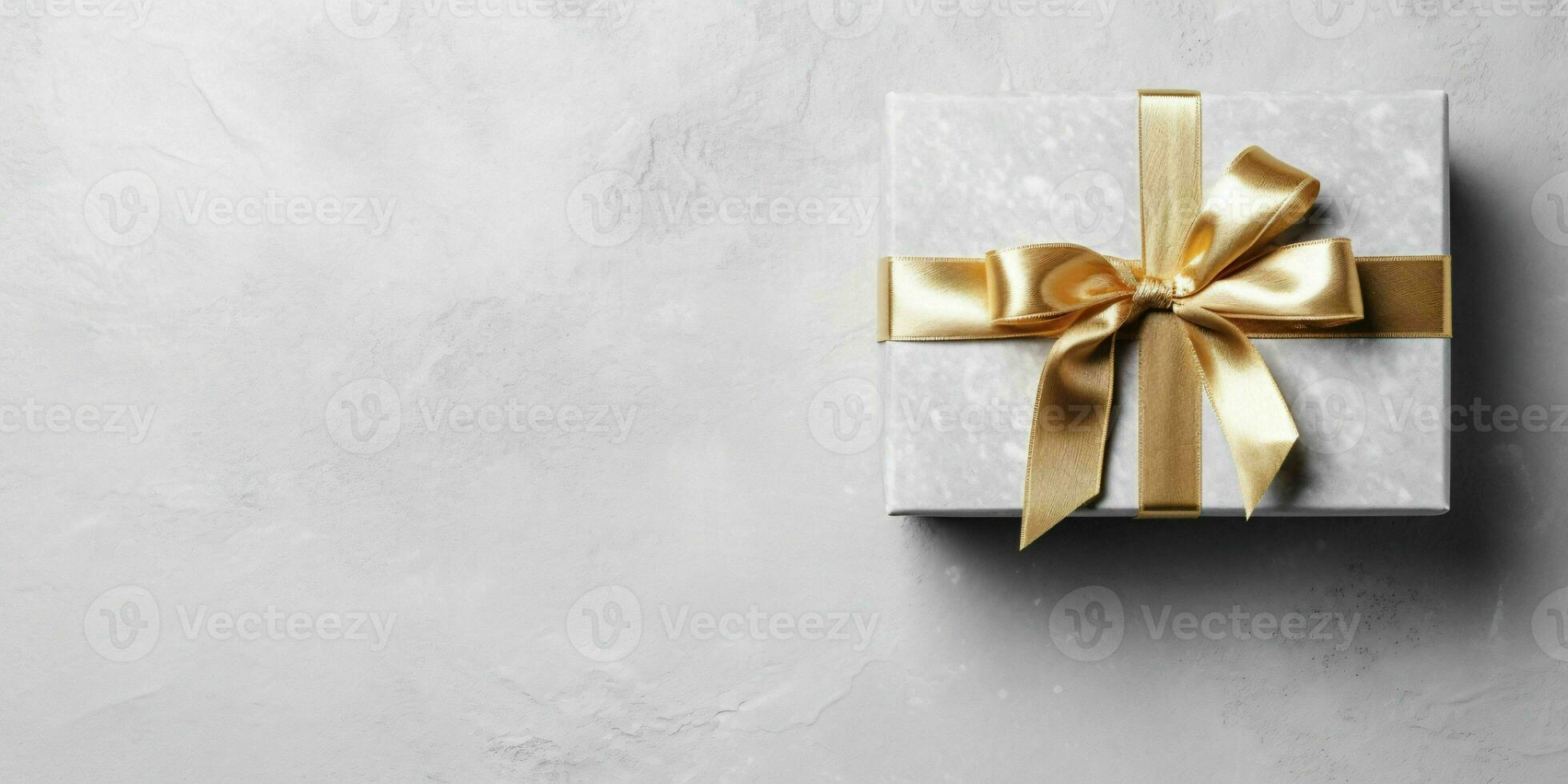 wit geschenk doos met goud lint Aan wit achtergrond. Kerstmis Geschenk. generatief ai foto