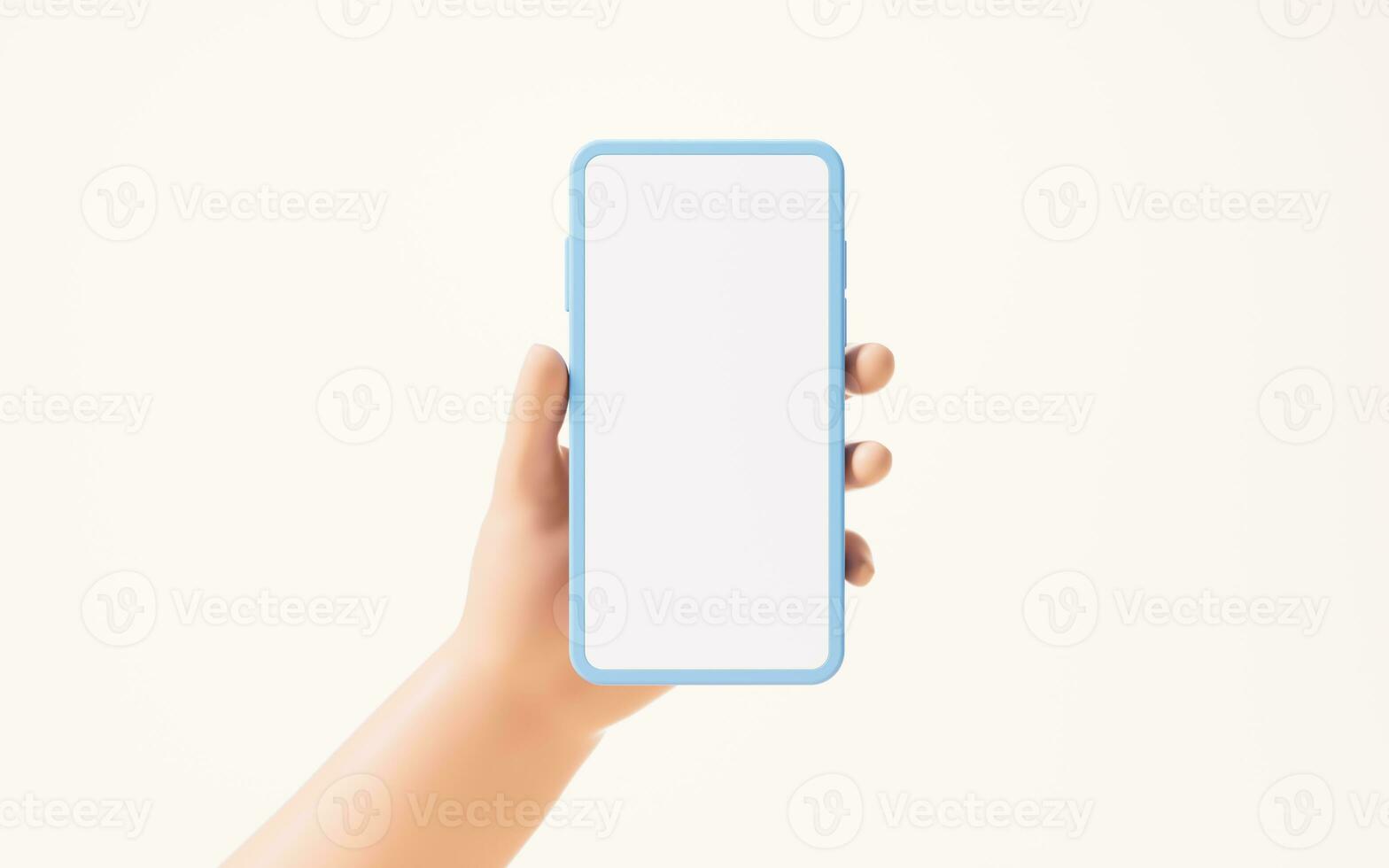 een hand- houdt een mobiel telefoon, 3d weergave. foto