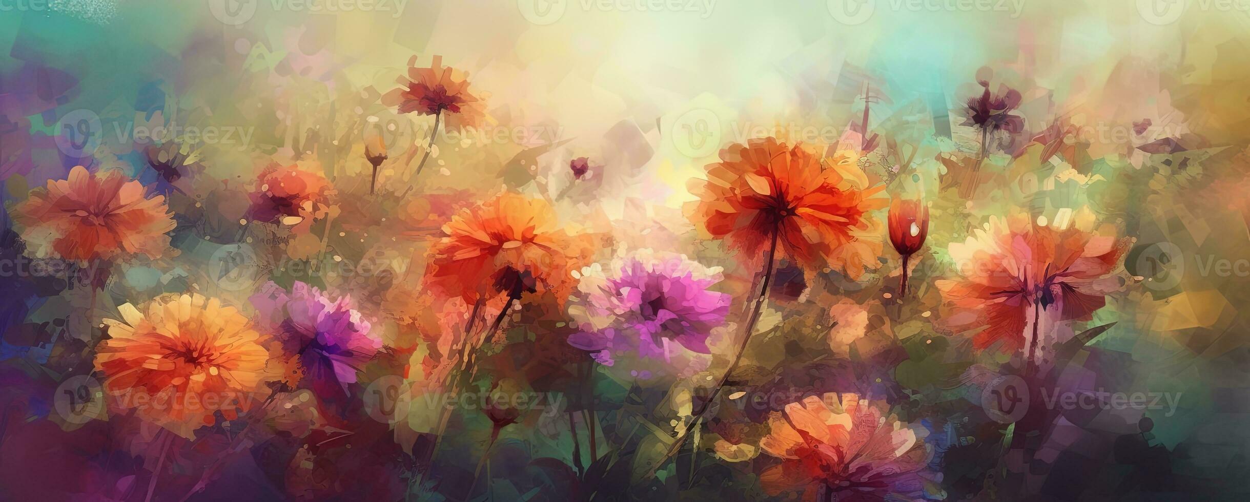 levendig digitaal schilderij van kleurrijk bloemen Aan een kleurrijk achtergrond foto