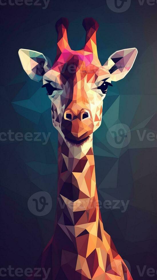 laag poly giraffe Aan donker achtergrond generatief ai foto