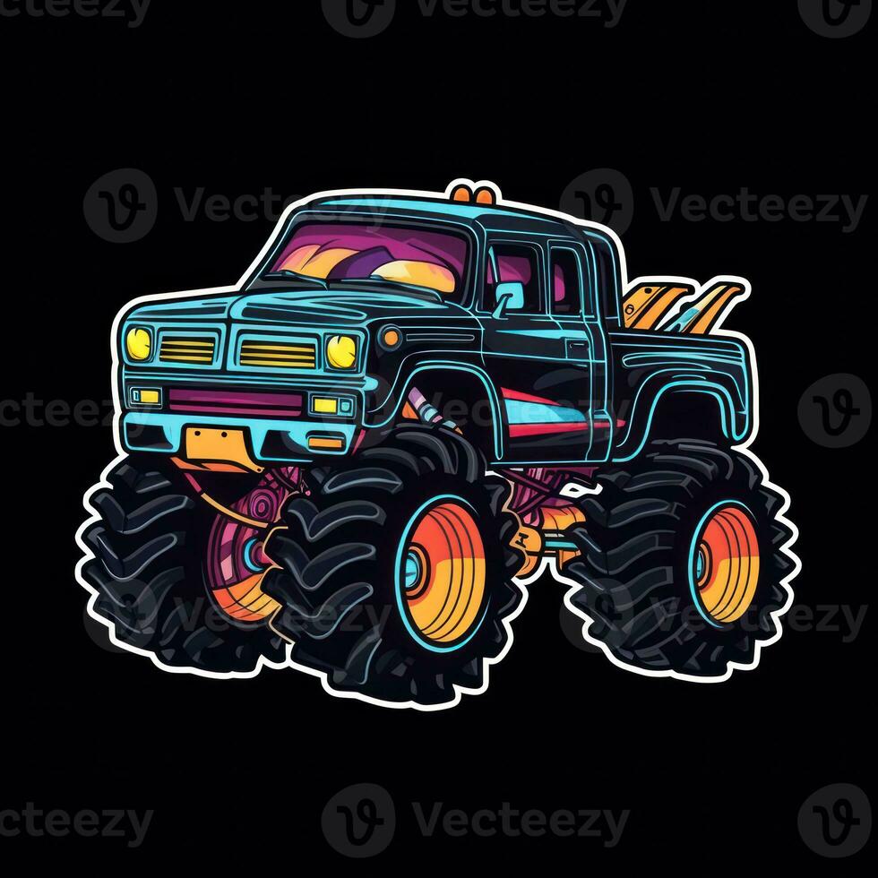 kleurrijk monster vrachtauto sticker grafisch met wit grens schets foto