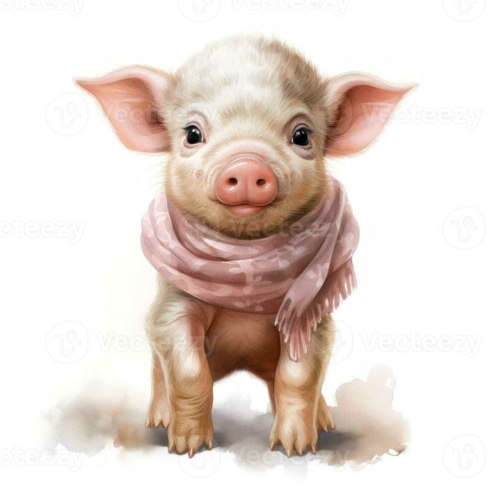 aanbiddelijk baby varken vervelend broek waterverf clip art ai gegenereerd foto