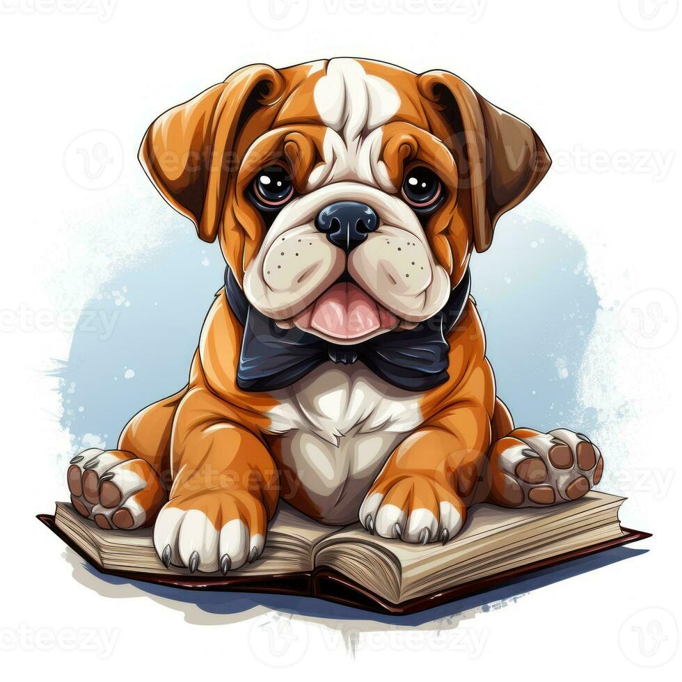 aanbiddelijk Engels bulldog tekenfilm stijl voor kleuter boek clip art Aan wit achtergrond ai gegenereerd foto