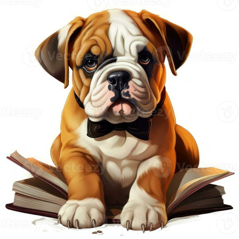 aanbiddelijk Engels bulldog tekenfilm stijl voor kleuter boek clip art Aan wit achtergrond ai gegenereerd foto