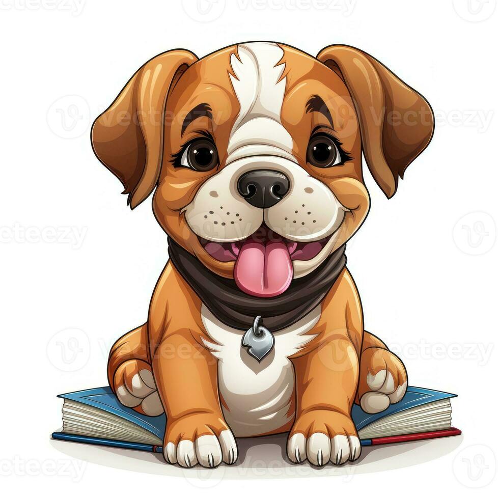 aanbiddelijk Engels bulldog tekenfilm stijl voor kleuter boek clip art Aan wit achtergrond ai gegenereerd foto