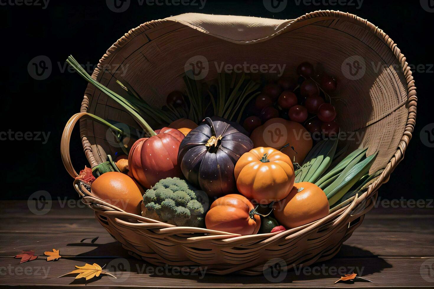 studio foto van de mand met herfst oogst groenten