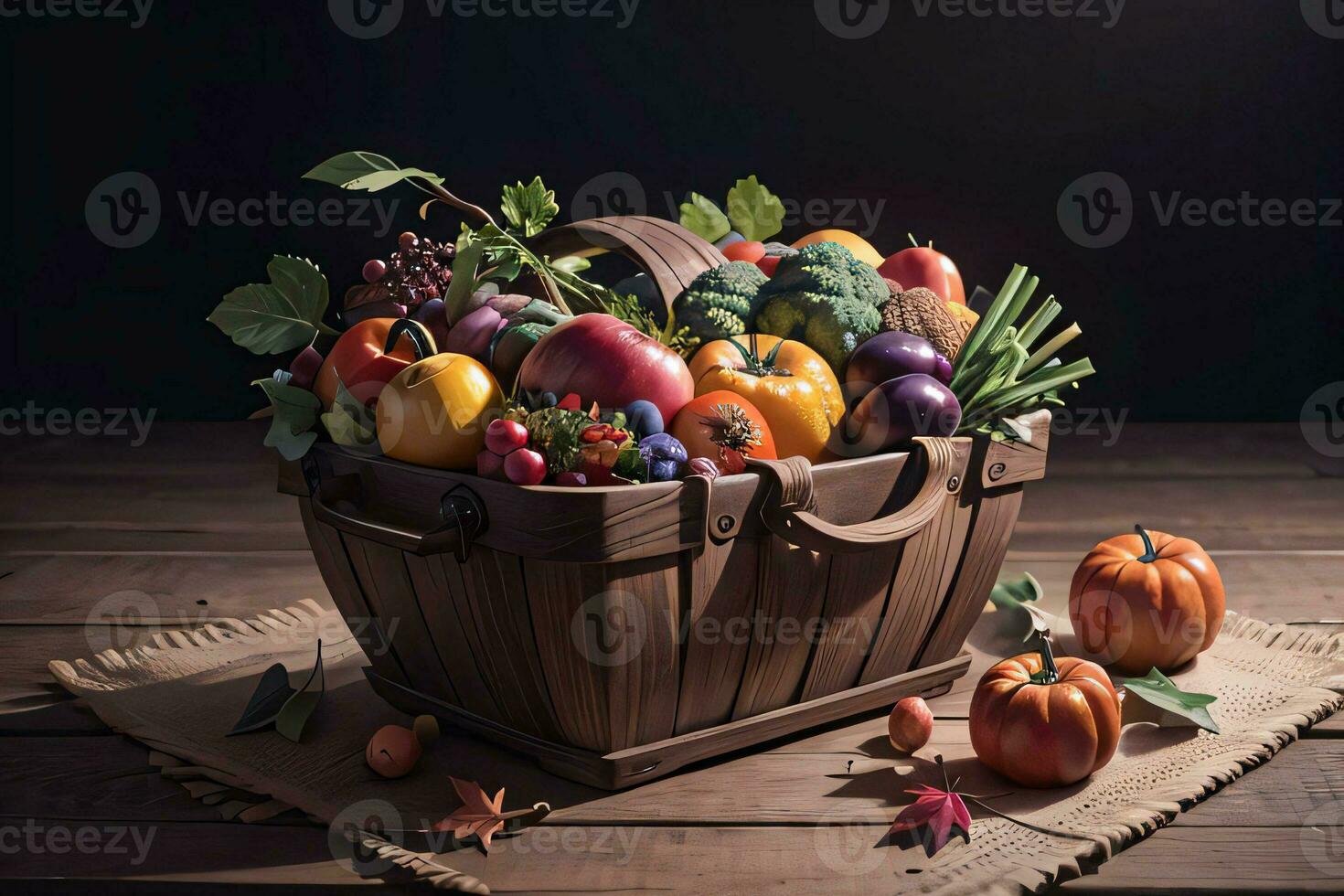 studio foto van de mand met herfst oogst groenten