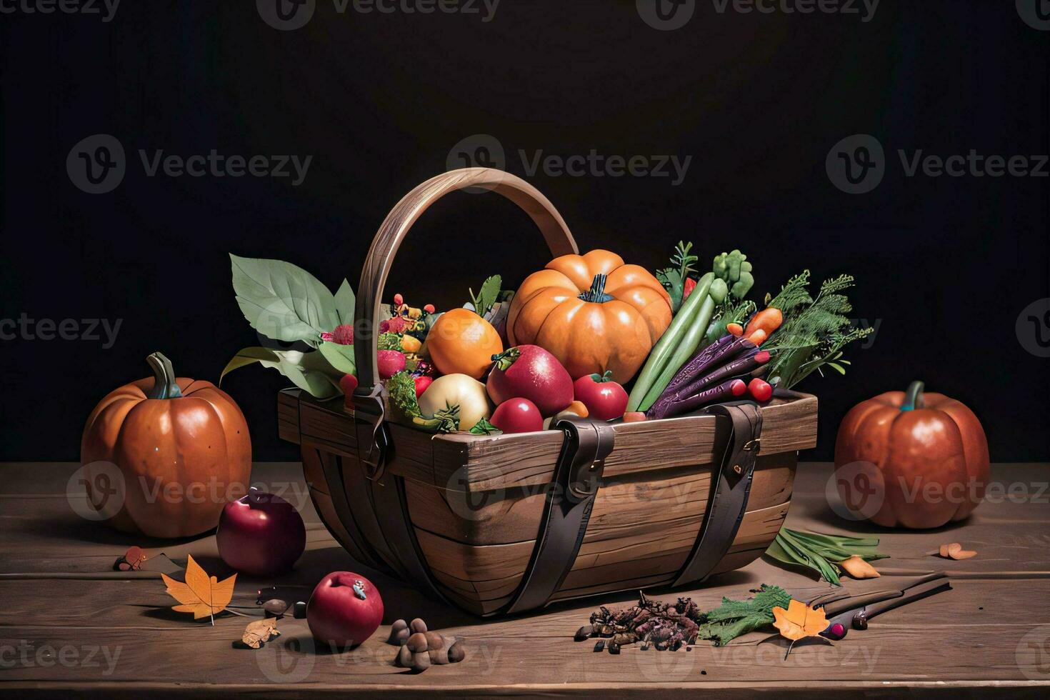 studio foto van de mand met herfst oogst groenten