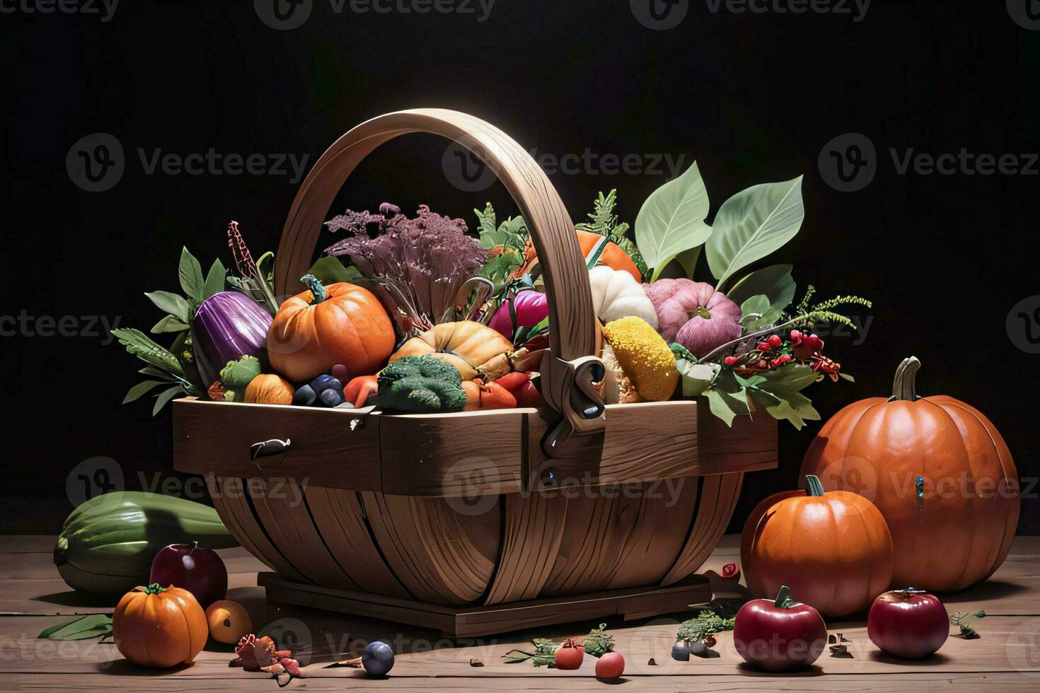 studio foto van de mand met herfst oogst groenten